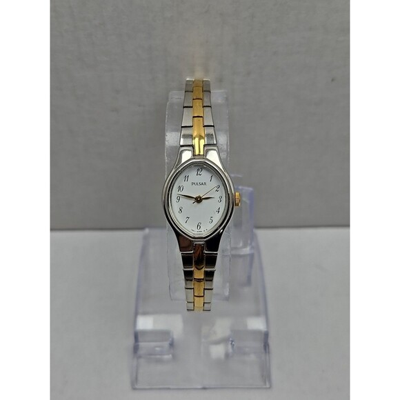 Pulsar Accessories - Vintage Pulsar by Seiko Oval Watch Womens Gold Silver Two Tone New Battery Dress